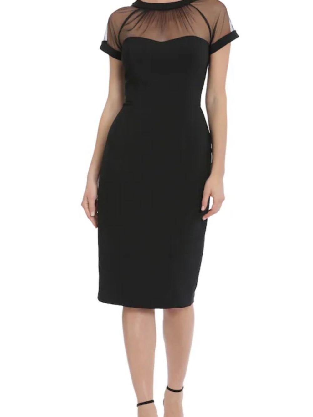 Maggy London Black Midi Dress with Sheer Illusion Yoke